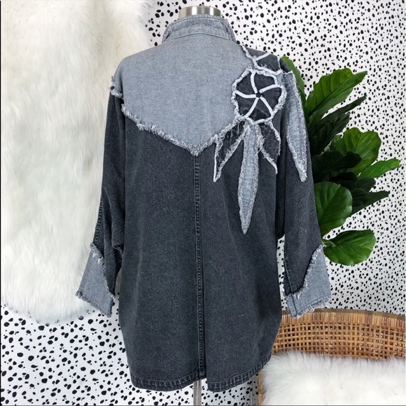 Vintage Black and Gray Floral Denim Jacket - Picture 6 of 6